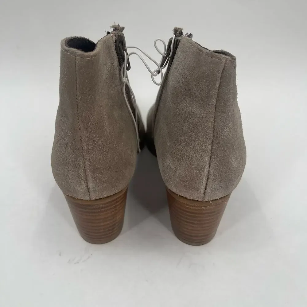 JEFFREY CAMPBELL Booties Size 7 Boots Suede Taupe Leather Owen Block Heel Zipper